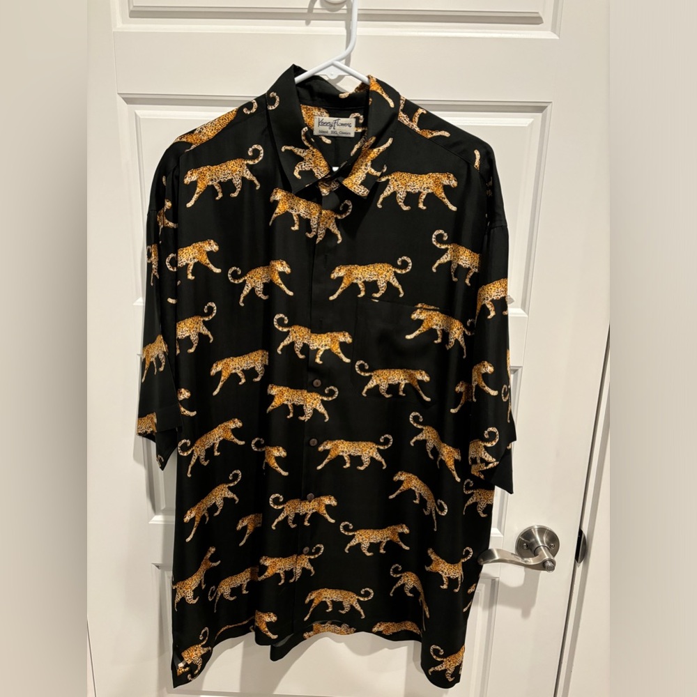 Kenny Flowers Silk Shirt - Black with Leopard Print - 3XL - Rare